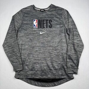 Brooklyn Nets Sweatshirt Mens Large Gray NBA Basketball Nike Dri Fit Engineered